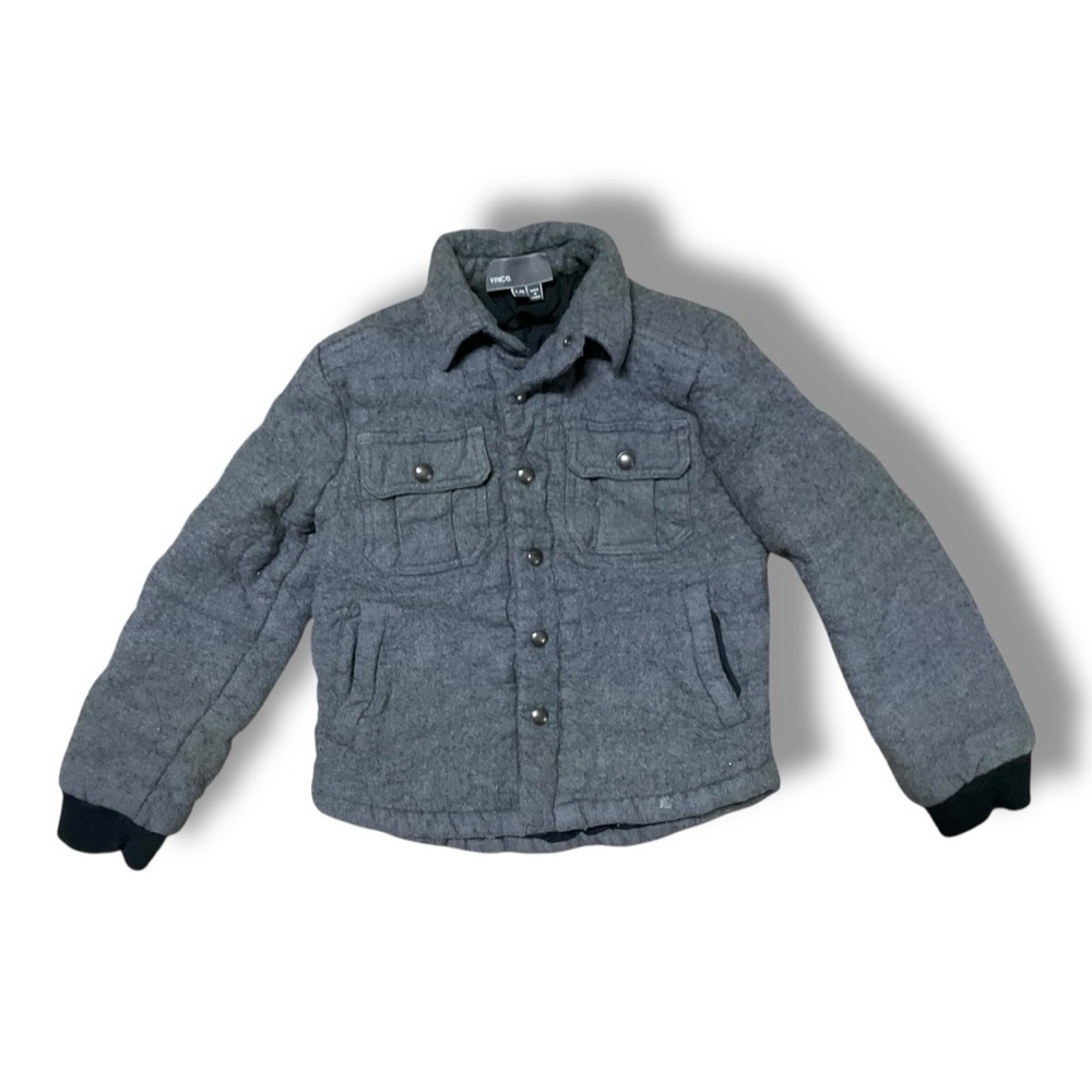 Vince Kids Gray Wool‎ Blend Quilted Puffer Jacket Snap Front Utility Coat Size L